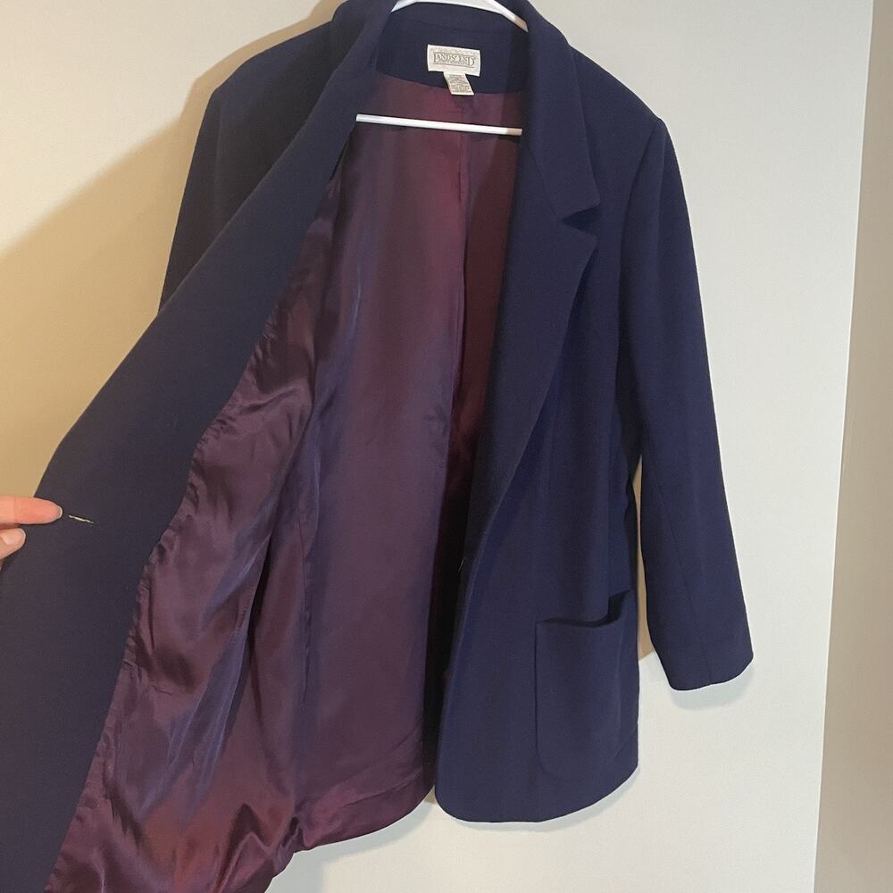 VTG Lands End Cashmere Wool Fleece Blazer Jacket Sz 14 Womens Blue One Button - Picture 6 of 8